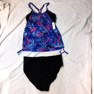 Holipic Tankini Top Time and Tru High Waist Bottoms Set XL Tropical Palm Print